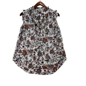 Como Vintage Tank Top Floral White and Red Ruffles Size M